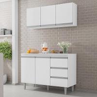 Kit De Cozinha Andréia Balcão 120cm Branco Com Tampo Mdp E Aéreo - Ajl Móveis Branco - 2