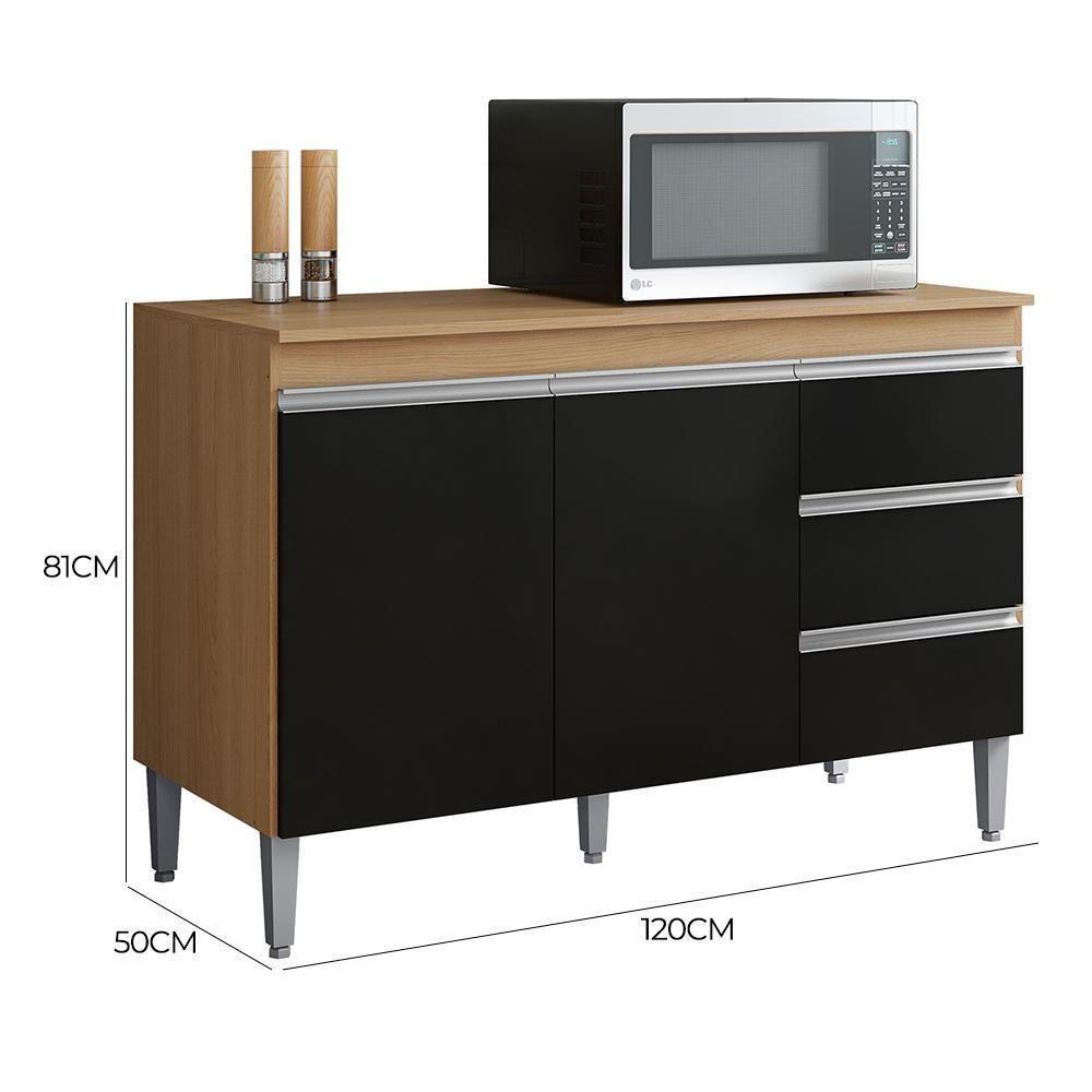 Kit De Cozinha Andréia Balcão 120cm Amêndoa-preto Com Tampo Mdp E Aéreo - Ajl Móveis Amêndoa-preto - 6