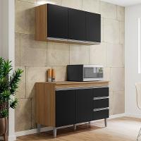 Kit De Cozinha Andréia Balcão 120cm Amêndoa-preto Com Tampo Mdp E Aéreo - Ajl Móveis Amêndoa-preto - 2