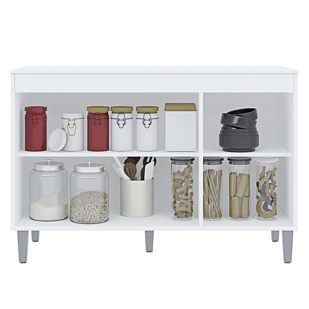 Kit Cozinha Balcão Manu 120cm Com Tampo Mdp E Aéreo Andréia Branco - Ajl Móveis Branco - 3