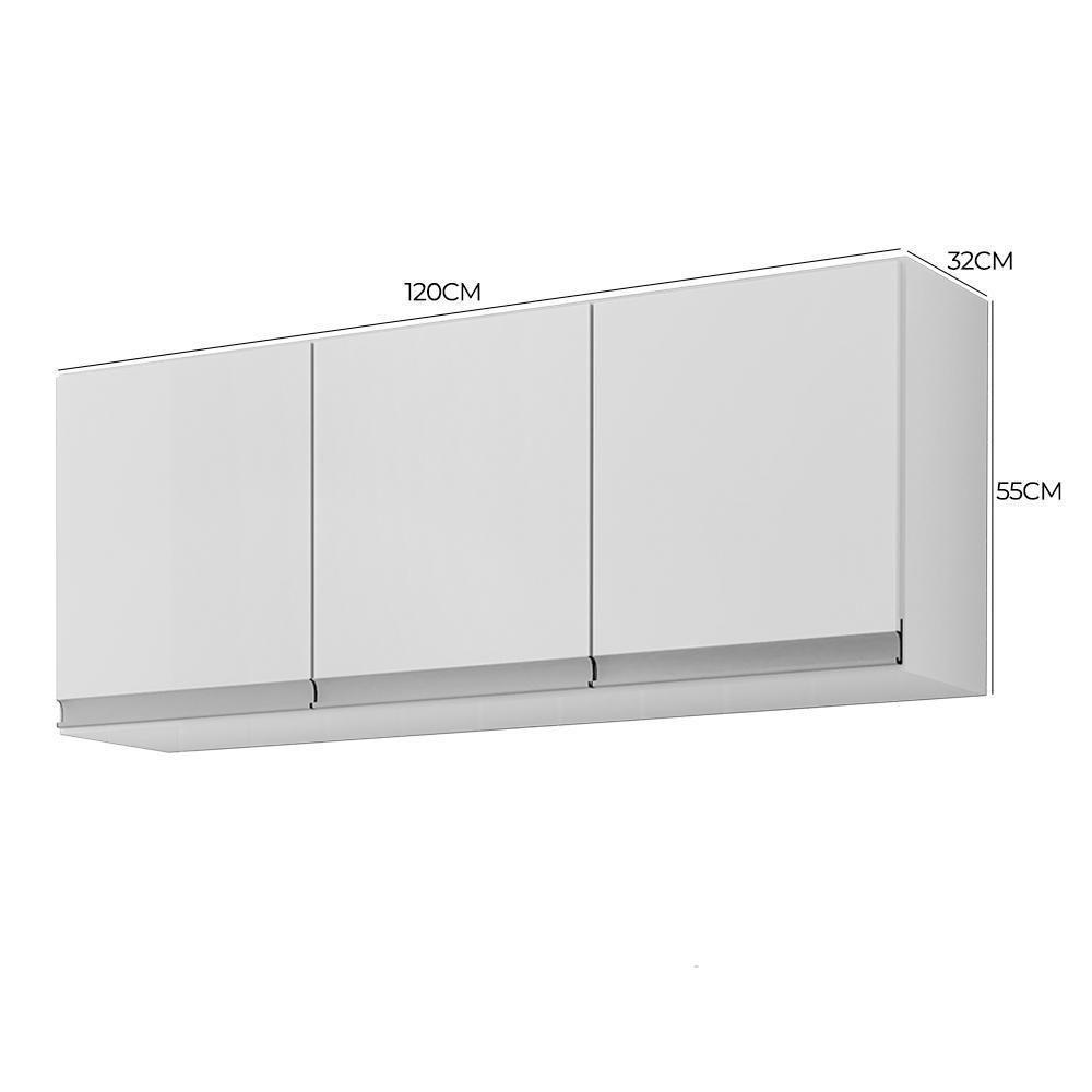 Kit Cozinha Balcão Manu 120cm Com Tampo Mdp E Aéreo Andréia Branco - Ajl Móveis Branco - 6