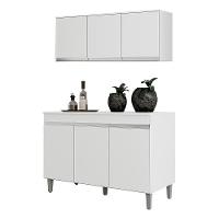 Kit Cozinha Balcão Manu 120cm Com Tampo Mdp E Aéreo Andréia Branco - Ajl Móveis Branco - 1