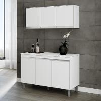 Kit Cozinha Balcão Manu 120cm Com Tampo Mdp E Aéreo Andréia Branco - Ajl Móveis Branco - 2