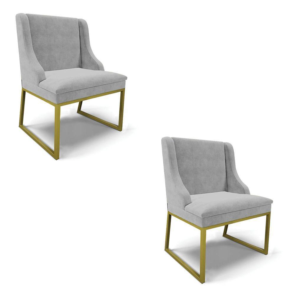 Cadeira Sala De Jantar Industrial Dourado Kit 2 Liz Suede Cinza D03 - D'rossi - 1