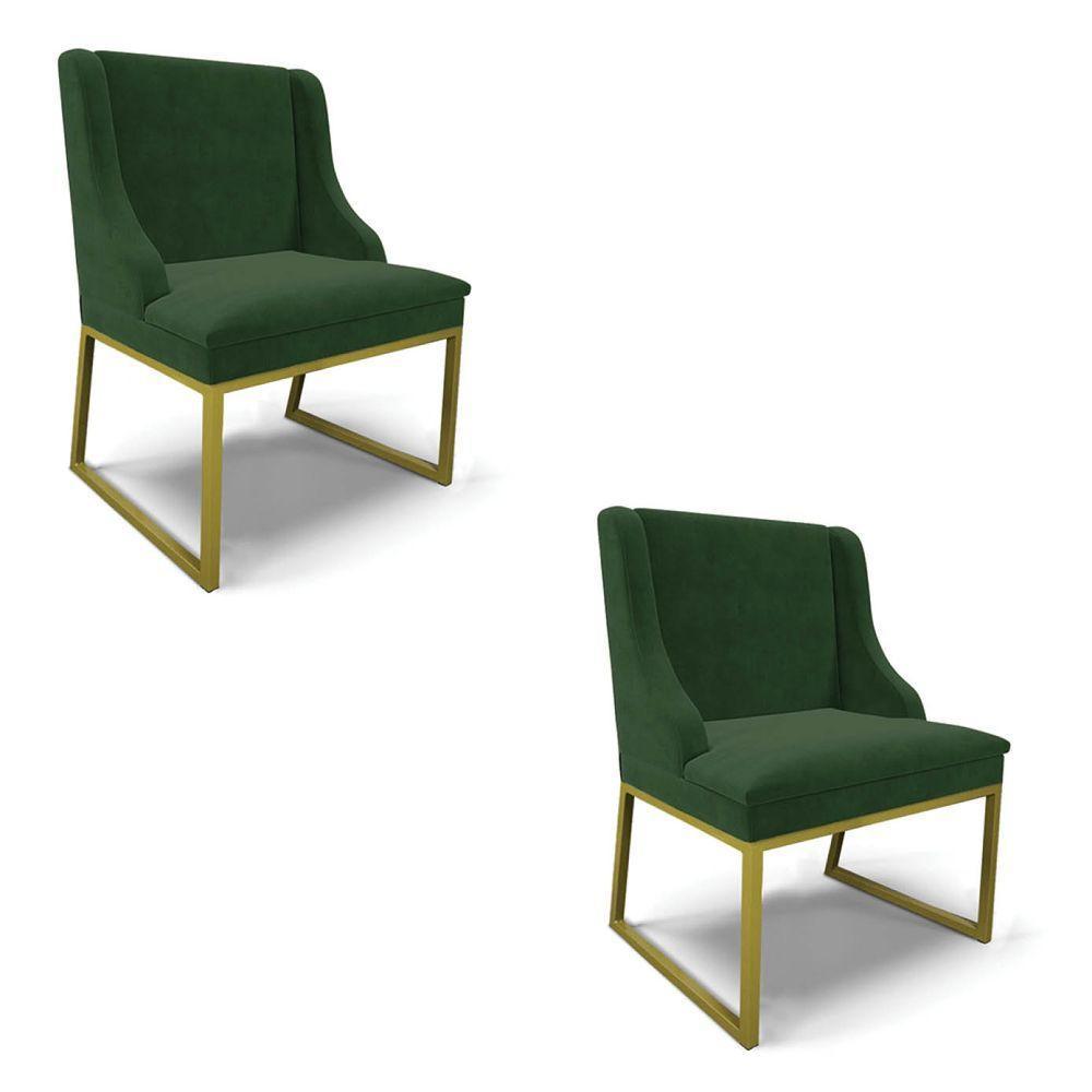 Cadeira Sala De Jantar Industrial Dourado Kit 2 Liz Suede Verde D03 - D'rossi - 1