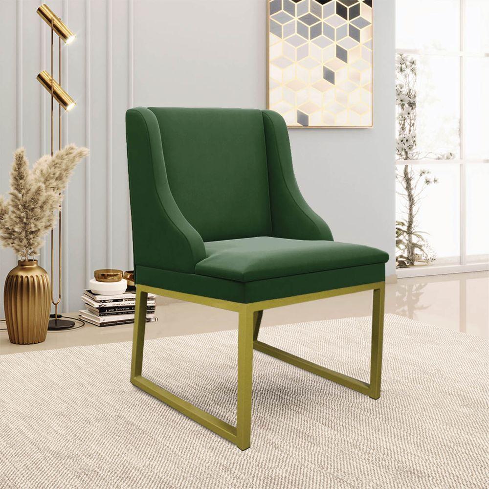 Cadeira Sala De Jantar Industrial Dourado Kit 2 Liz Suede Verde D03 - D'rossi - 2