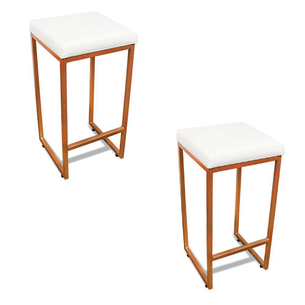 Banqueta Alta Para Cozinha Industrial Kit 2 Nick Bronze E Sintético Branco D03 - D'rossi - 1