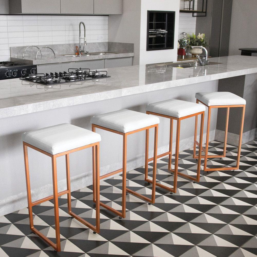 Banqueta Alta Para Cozinha Industrial Kit 2 Nick Bronze E Sintético Branco D03 - D'rossi - 2