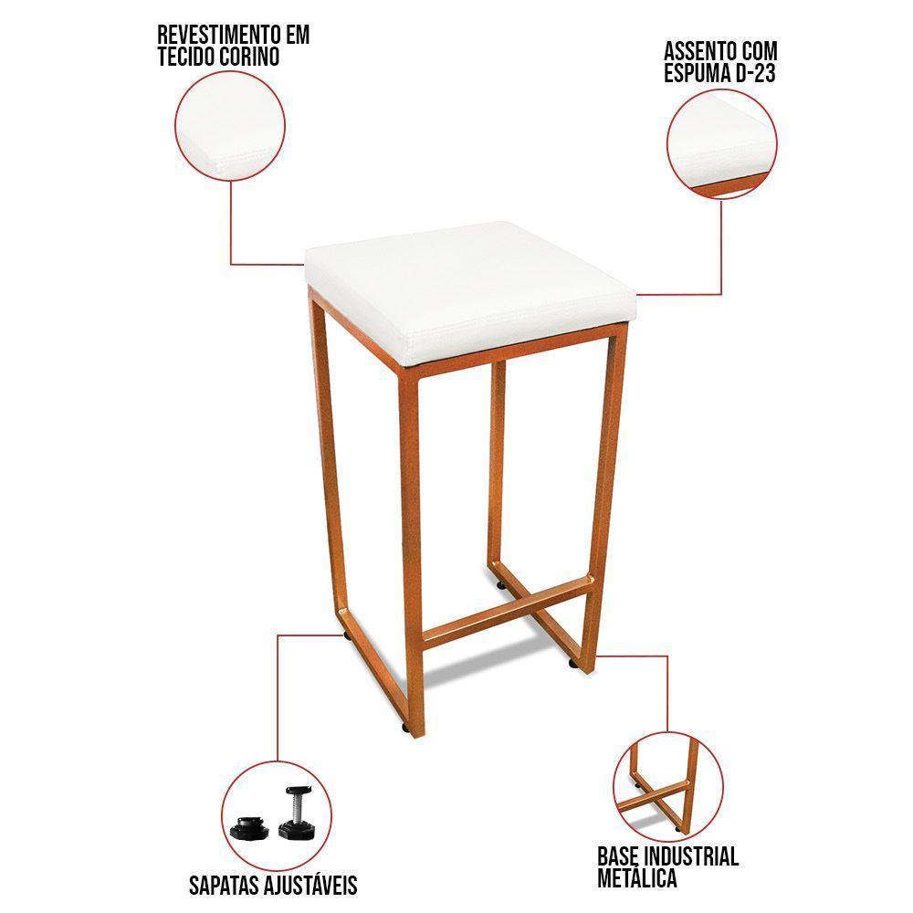 Banqueta Alta Para Cozinha Industrial Kit 2 Nick Bronze E Sintético Branco D03 - D'rossi - 3