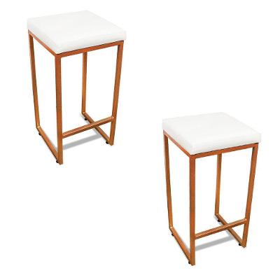 Banqueta Alta Para Cozinha Industrial Kit 2 Nick Bronze E Sintético Branco D03 - D'rossi