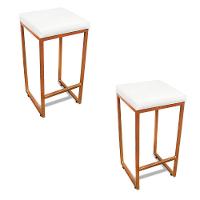 Banqueta Alta Para Cozinha Industrial Kit 2 Nick Bronze E Sintético Branco D03 - D'rossi - 1