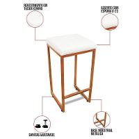 Banqueta Alta Para Cozinha Industrial Kit 2 Nick Bronze E Sintético Branco D03 - D'rossi - 3