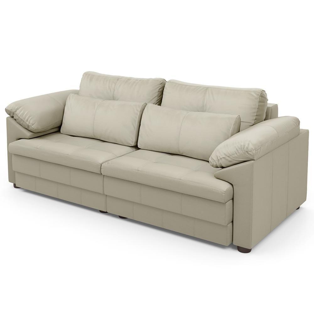 Sofá Retrátil Para Sala De Estar 3 Lugares 215cm Riza S03 Couro Bege Pérola - Lyam Decor - 7