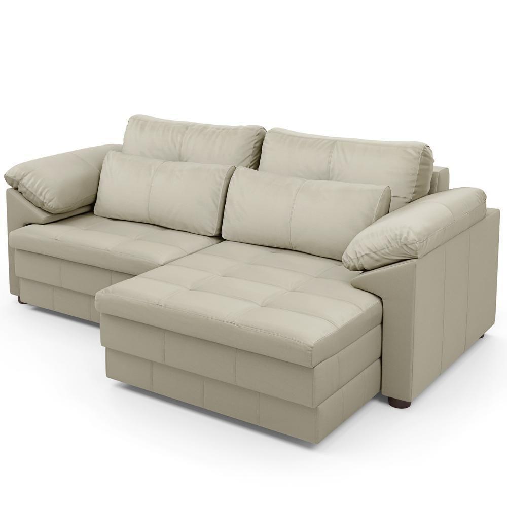 Sofá Retrátil Para Sala De Estar 3 Lugares 215cm Riza S03 Couro Bege Pérola - Lyam Decor - 9