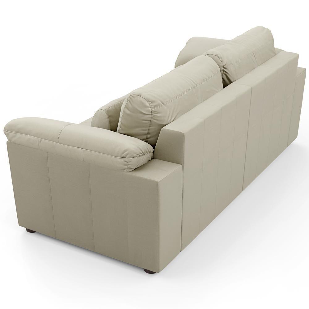 Sofá Retrátil Para Sala De Estar 3 Lugares 215cm Riza S03 Couro Bege Pérola - Lyam Decor - 10