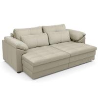 Sofá Retrátil Para Sala De Estar 3 Lugares 215cm Riza S03 Couro Bege Pérola - Lyam Decor - 1