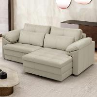 Sofá Retrátil Para Sala De Estar 3 Lugares 215cm Riza S03 Couro Bege Pérola - Lyam Decor - 2