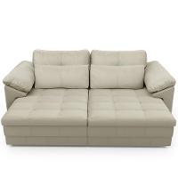 Sofá Retrátil Para Sala De Estar 3 Lugares 215cm Riza S03 Couro Bege Pérola - Lyam Decor - 3