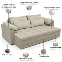 Sofá Retrátil Para Sala De Estar 3 Lugares 215cm Riza S03 Couro Bege Pérola - Lyam Decor