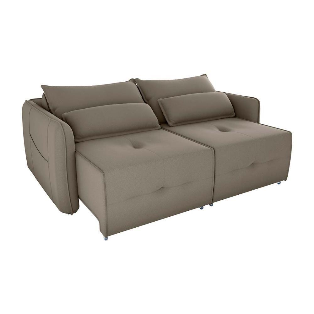 Sofá Cama 2 Lugares Com Almofadas 205cm Celine Matrix Veludo Capuccino - 3