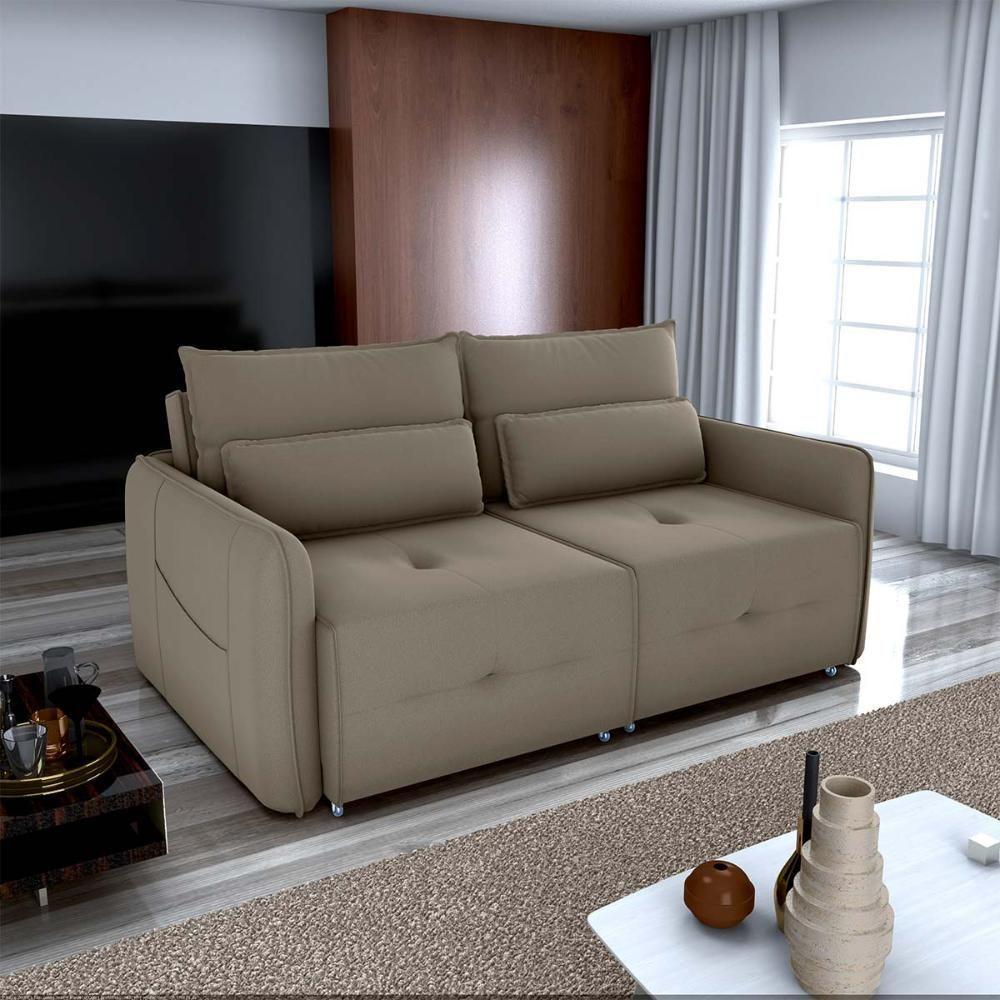 Sofá Cama 2 Lugares Com Almofadas 205cm Celine Matrix Veludo Capuccino - 4