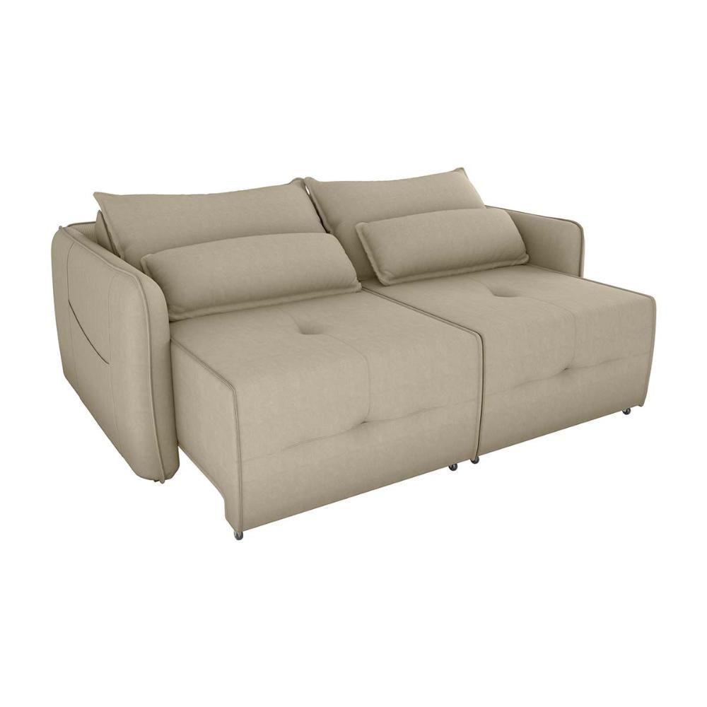 Sofá Cama 2 Lugares Com Almofadas 205cm Celine Matrix Suede Bege - 2