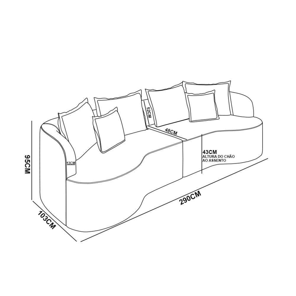 Sofá 5 Lugares Orgânico Living 290cm Mersa Veludo Marrom K01 - D'rossi - 4