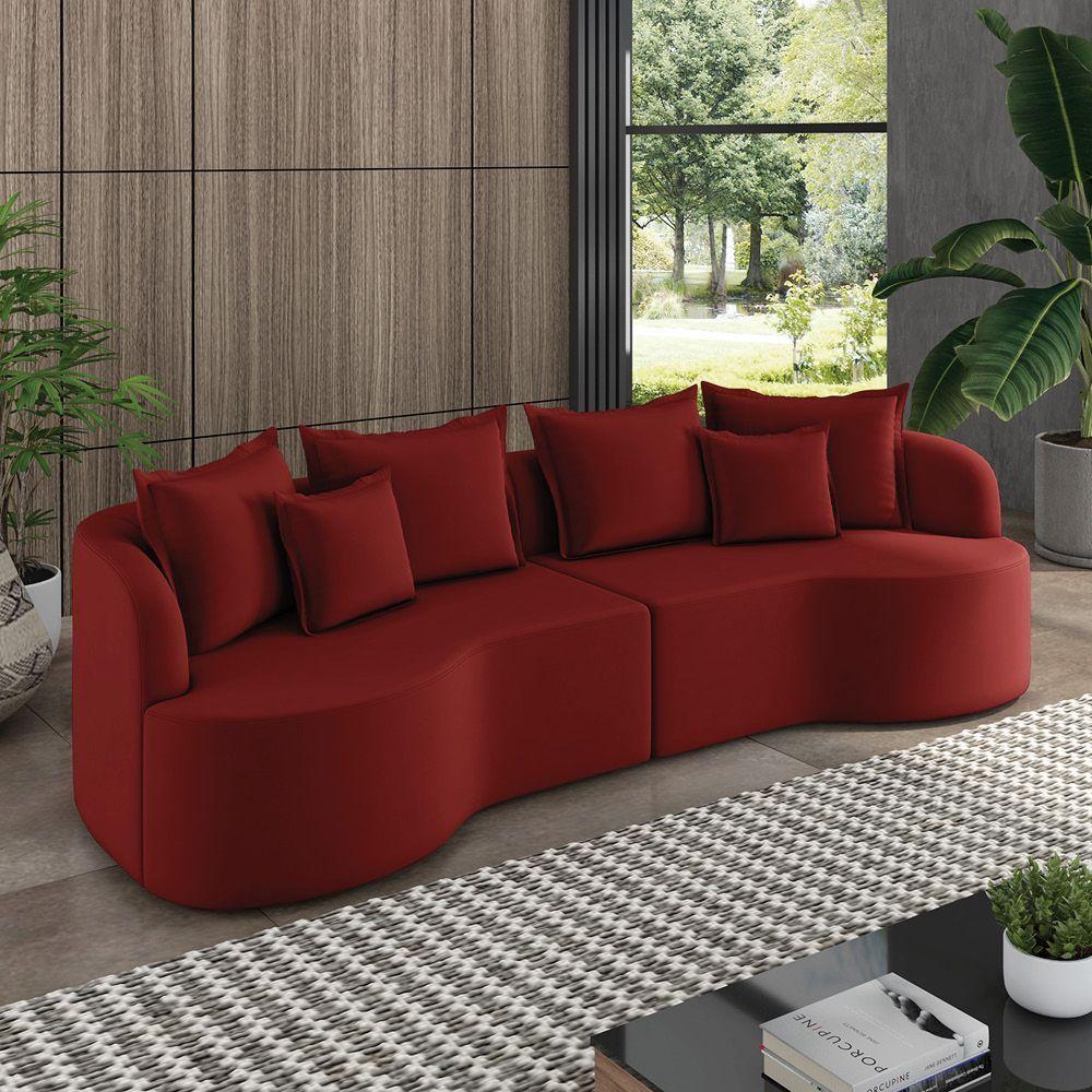 Sofá 4 Lugares Orgânico Living 250cm Mersa Veludo Vermelho K01 - D'rossi - 2