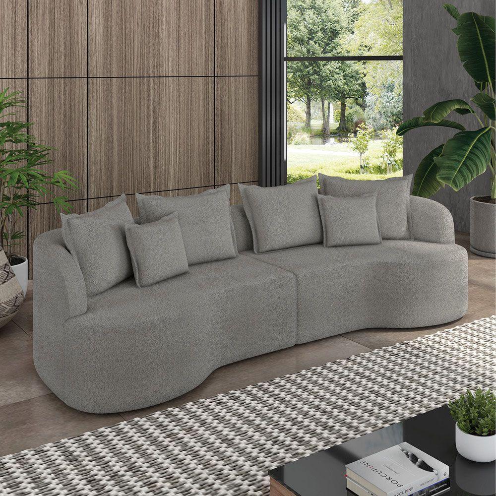 Sofá 4 Lugares Orgânico Living 250cm Mersa Bouclê Cinza K01 - D'rossi - 2