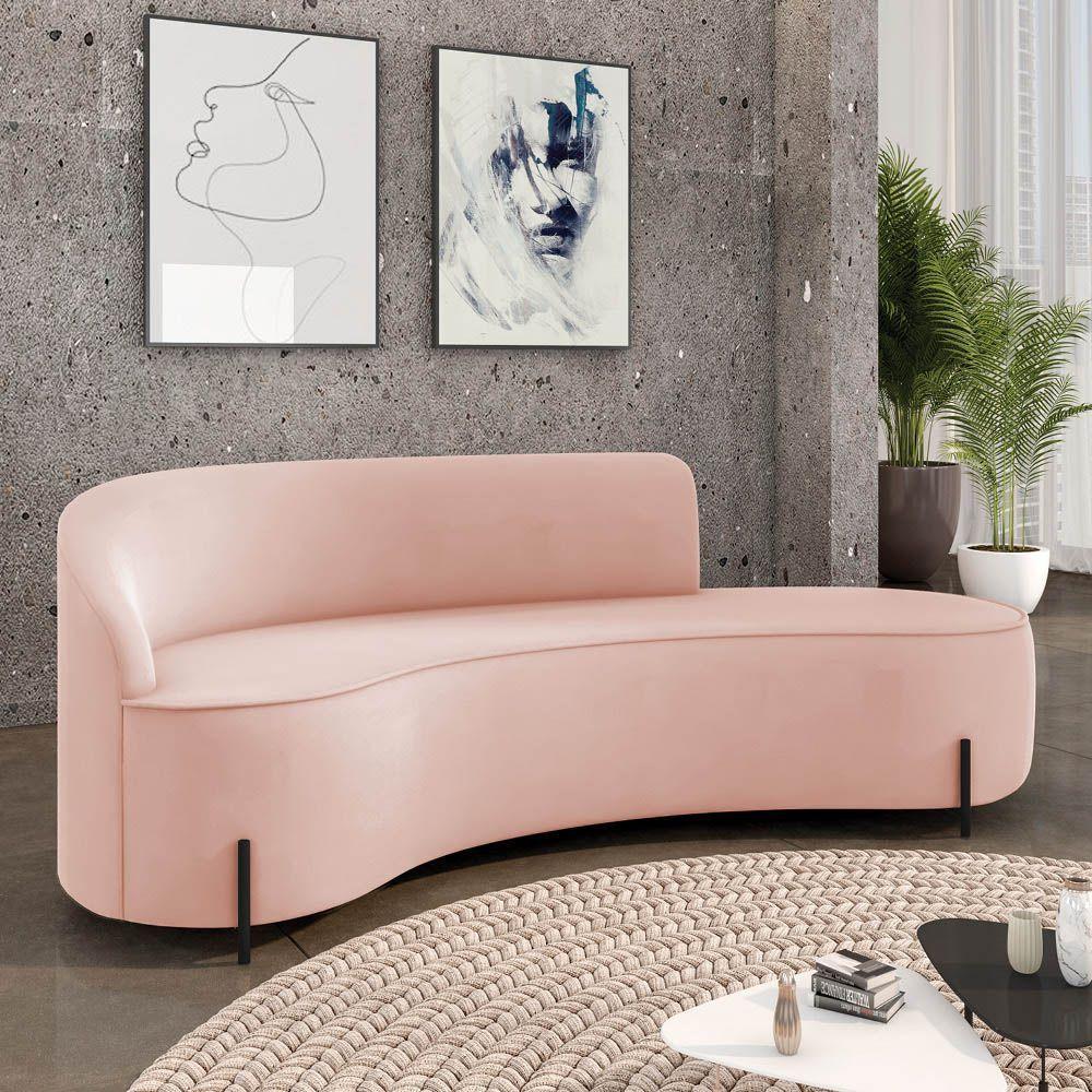 Sofá 4 Lugares Orgânico 220cm Pé Ferro Preto Morgan Veludo Rosê D03 - D'rossi - 2