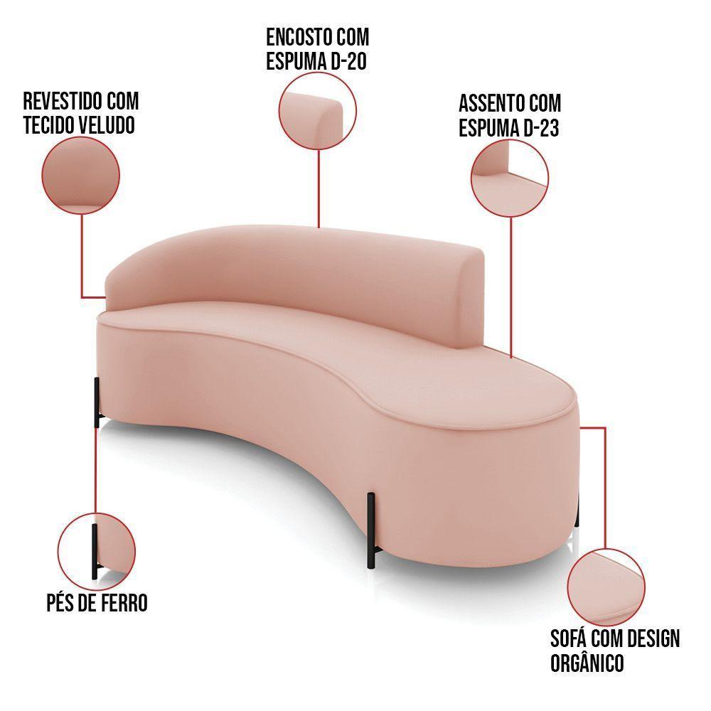 Sofá 4 Lugares Orgânico 220cm Pé Ferro Preto Morgan Veludo Rosê D03 - D'rossi - 3