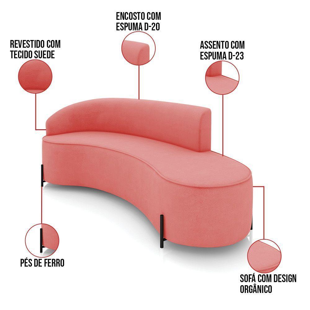 Sofá 4 Lugares Orgânico 220cm Pé Ferro Preto Morgan Suede Rosê D03 - D'rossi - 3