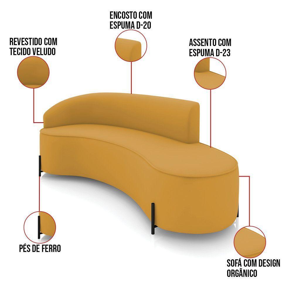 Sofá 4 Lugares Orgânico 220cm Pé Ferro Preto Morgan Veludo Mostarda D03 - D'rossi - 3