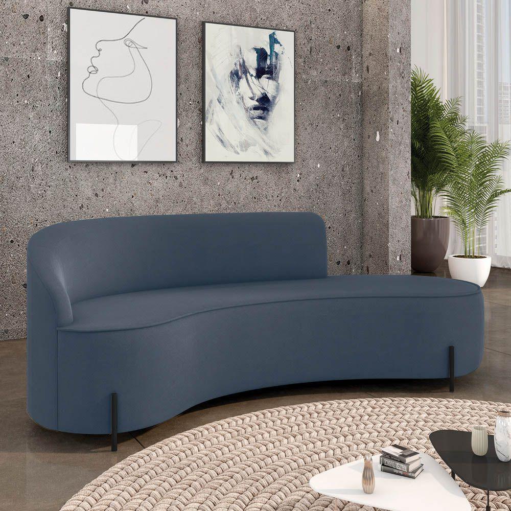 Sofá 4 Lugares Orgânico 220cm Pé Ferro Preto Morgan Suede Azul Mar D03 - D'rossi - 2