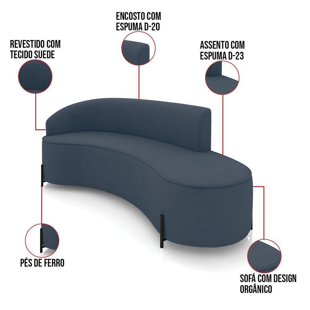 Sofá 4 Lugares Orgânico 220cm Pé Ferro Preto Morgan Suede Azul Mar D03 - D'rossi - 3