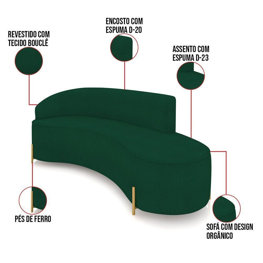 Sofá 4 Lugares Orgânico 220cm Pé Dourado Morgan Bouclê Verde D03 - D'rossi - 3