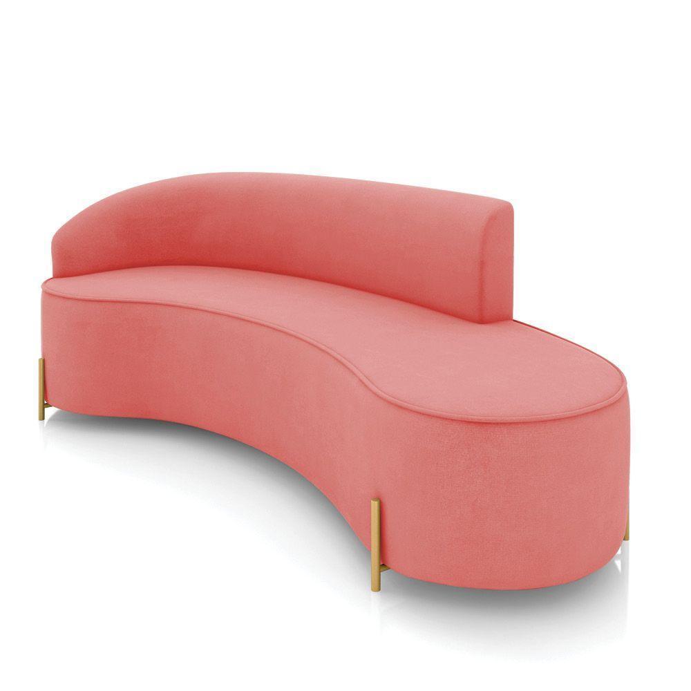Sofá 4 Lugares Orgânico 220cm Pé Dourado Morgan Suede Rosê D03 - D'rossi - 1