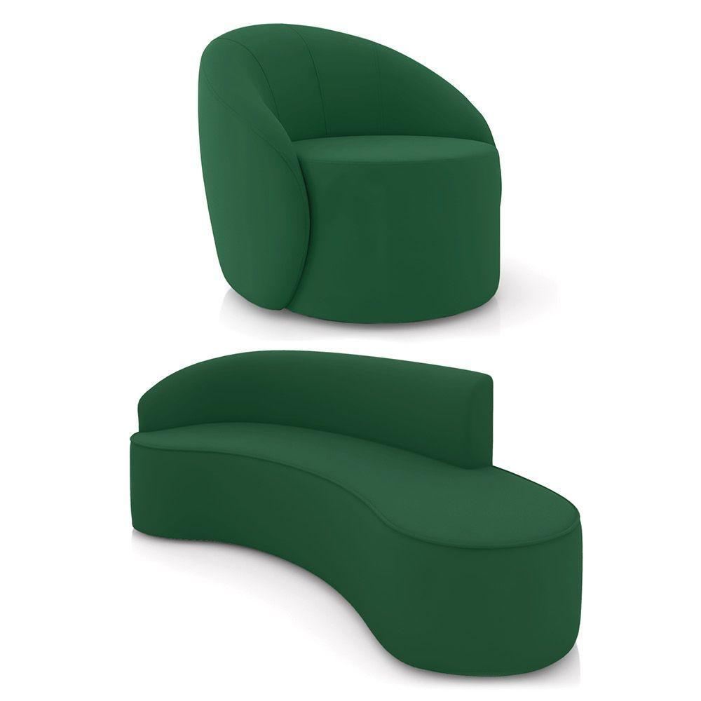 Sofá 4 Lugares Orgânico 220cm Morgan E Poltrona Lua Veludo Verde D03 - D'rossi - 1