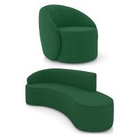 Sofá 4 Lugares Orgânico 220cm Morgan E Poltrona Lua Veludo Verde D03 - D'rossi - 1