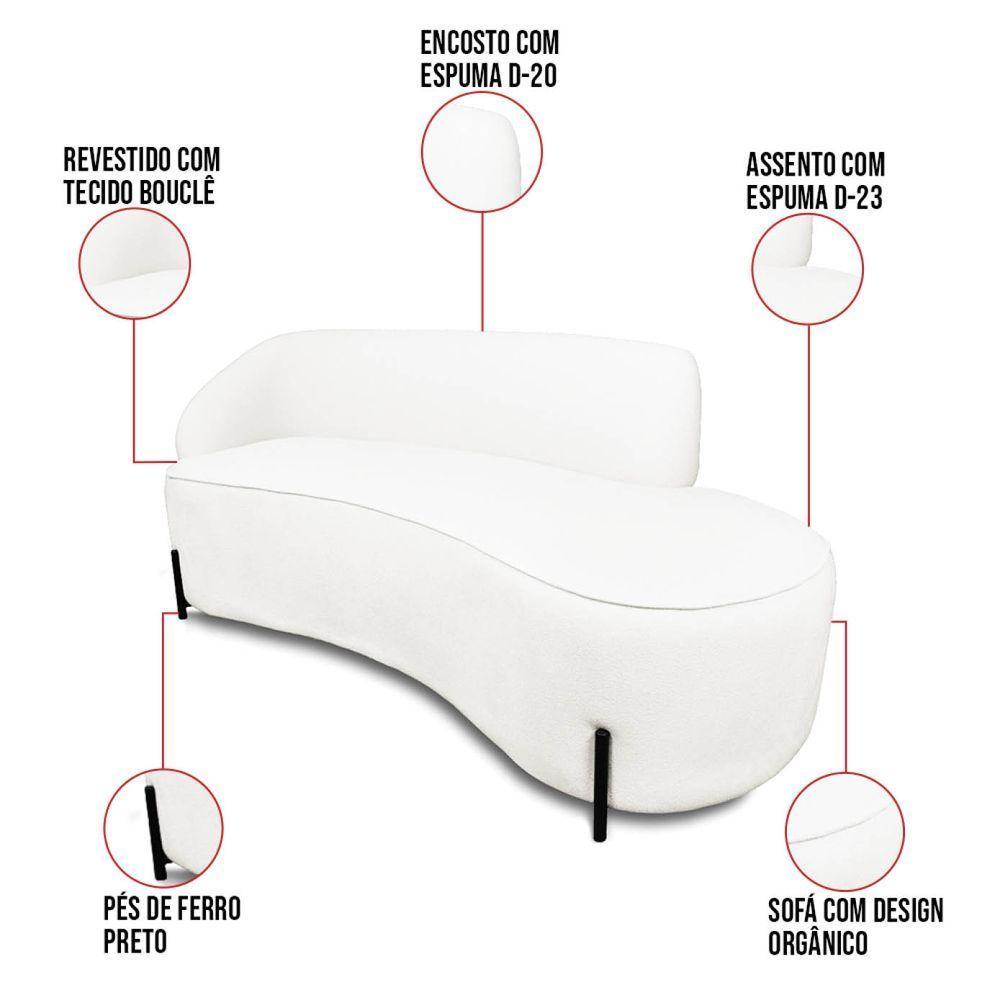 Sofá 4 Lugares Orgânico 220cm Pé Ferro Preto Morgan Bouclê Off White D03 - D'rossi - 2