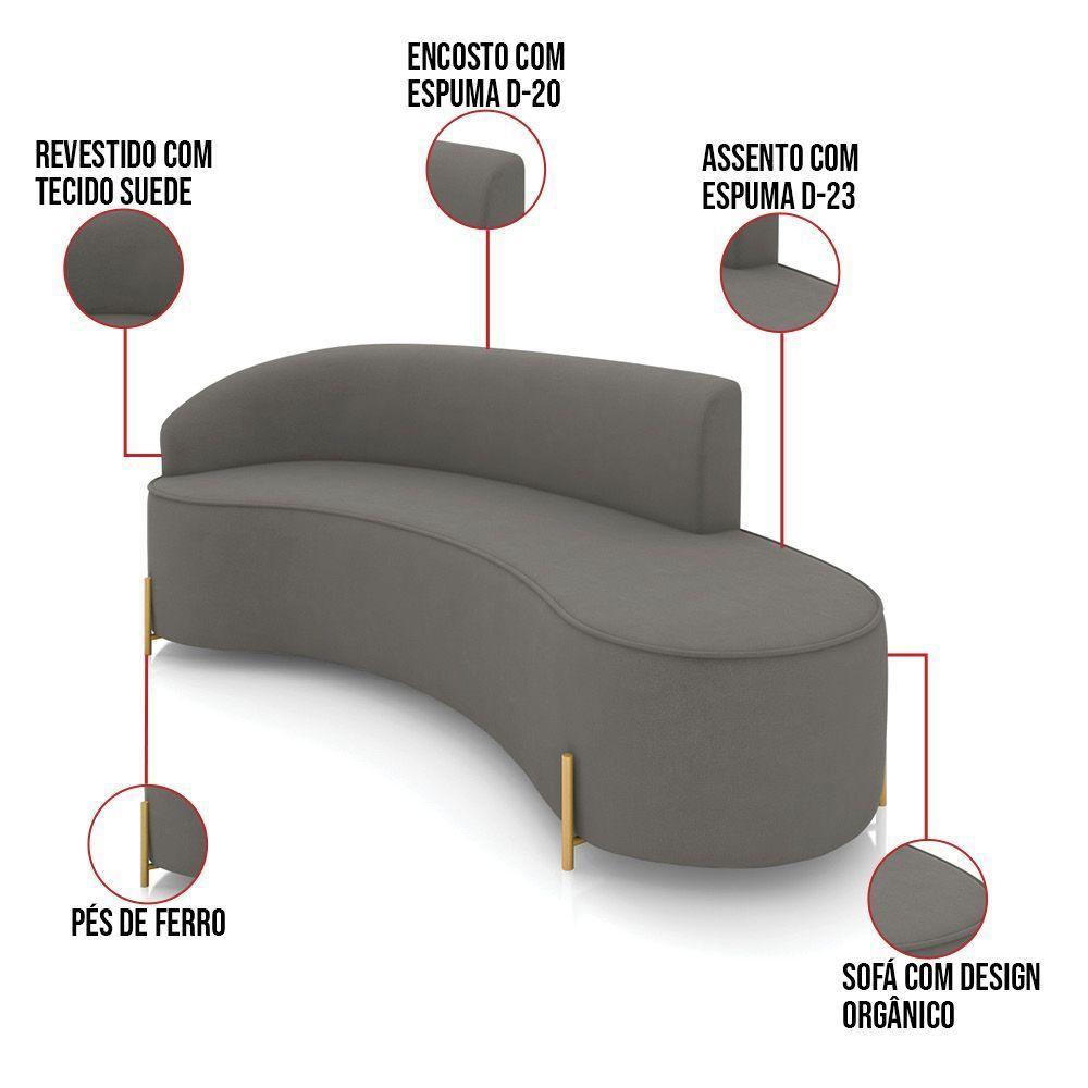 Sofá 4 Lugares Orgânico 220cm Pé Dourado Morgan Suede Grafite D03 - D'rossi - 3