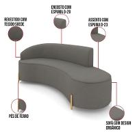 Sofá 4 Lugares Orgânico 220cm Pé Dourado Morgan Suede Grafite D03 - D'rossi - 3