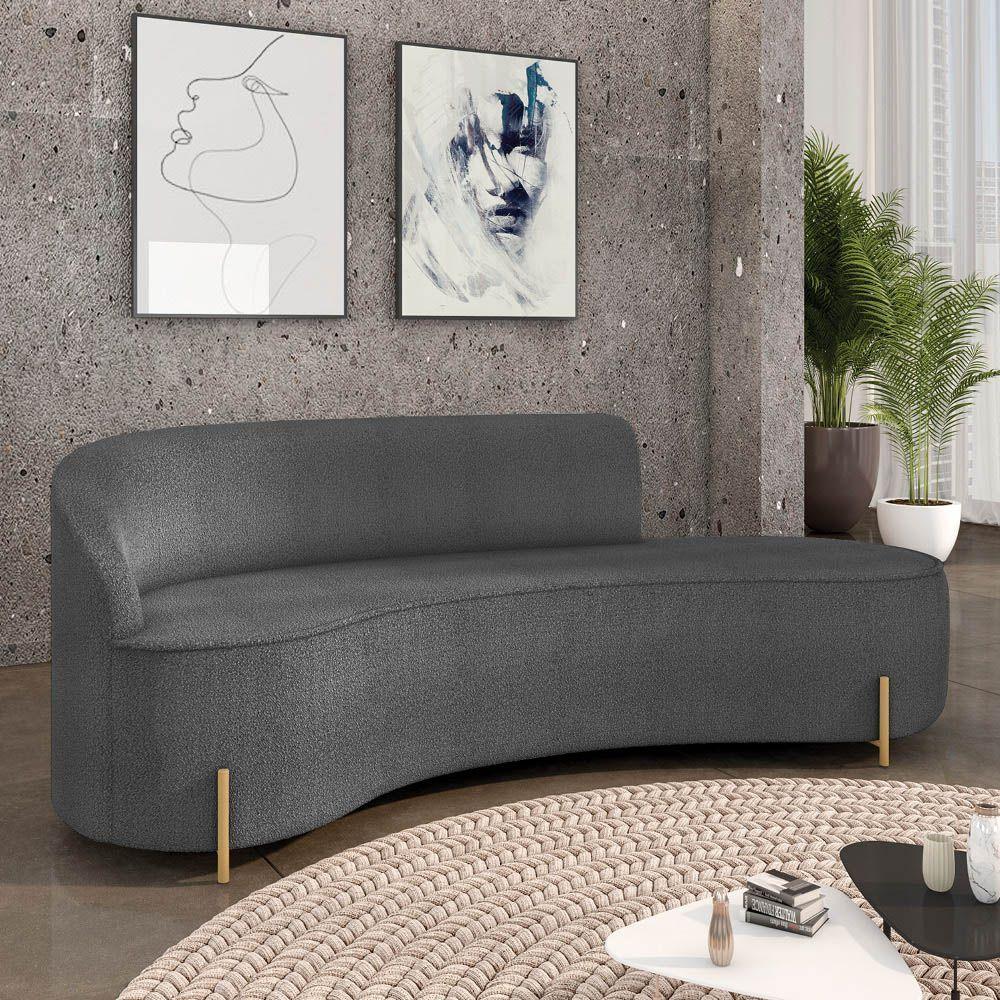 Sofá 4 Lugares Orgânico 220cm Pé Dourado Morgan Bouclê Grafite D03 - D'rossi - 2