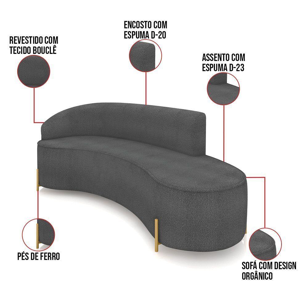 Sofá 4 Lugares Orgânico 220cm Pé Dourado Morgan Bouclê Grafite D03 - D'rossi - 3