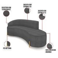 Sofá 4 Lugares Orgânico 220cm Pé Dourado Morgan Bouclê Grafite D03 - D'rossi - 3