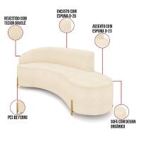 Sofá 4 Lugares Orgânico 220cm Pé Dourado Morgan Bouclê Bege D03 - D'rossi - 3