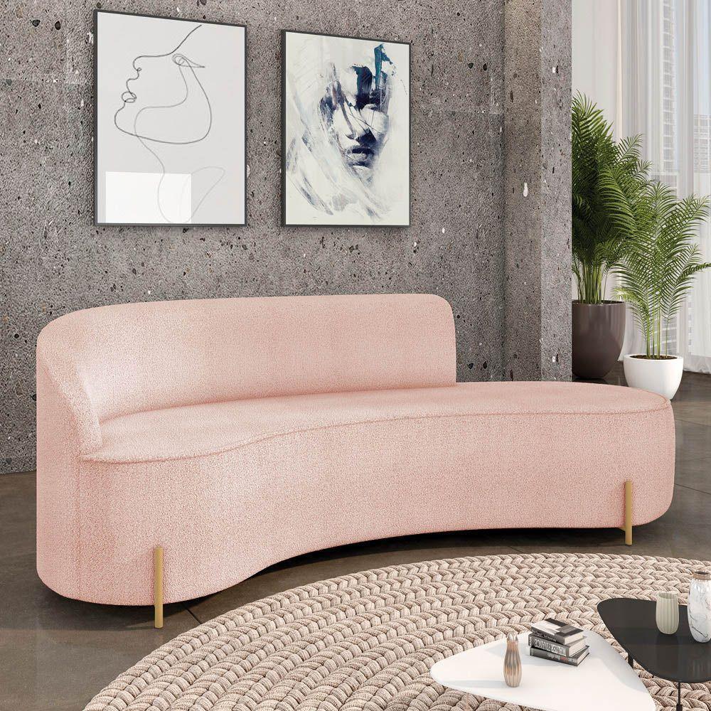Sofá 4 Lugares Orgânico 220cm Pé Dourado Morgan Bouclê Rosê D03 - D'rossi - 2