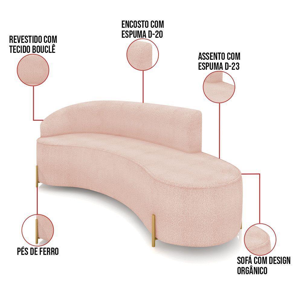Sofá 4 Lugares Orgânico 220cm Pé Dourado Morgan Bouclê Rosê D03 - D'rossi - 3