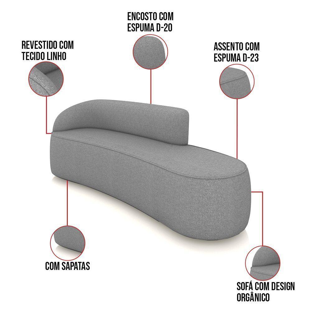 Sofá 4 Lugares Orgânico 220 Cm Morgan Linho Grafite D03 - D'rossi - 5