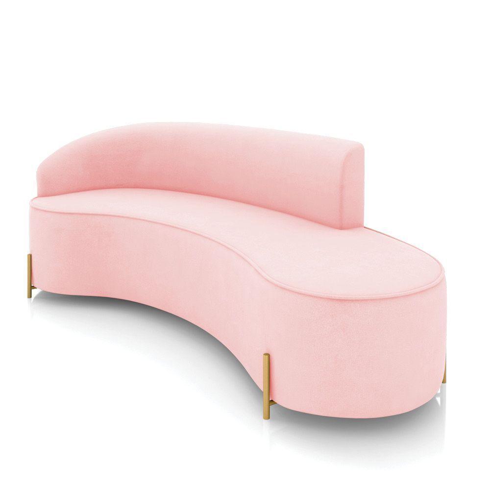 Sofá 4 Lugares Orgânico 220cm Pé Dourado Morgan Suede Rosa Bebê D03 - D'rossi - 1